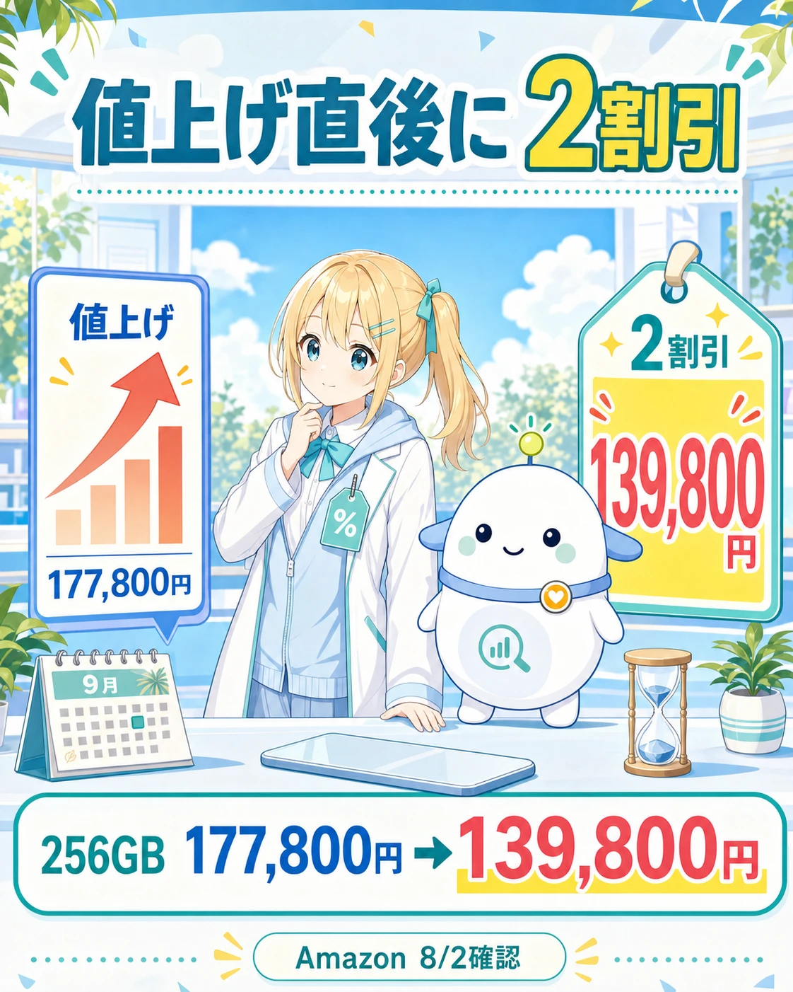 iPhone Air 256GBのApple公式価格177,800円とAmazon価格139,800円を比較した図解