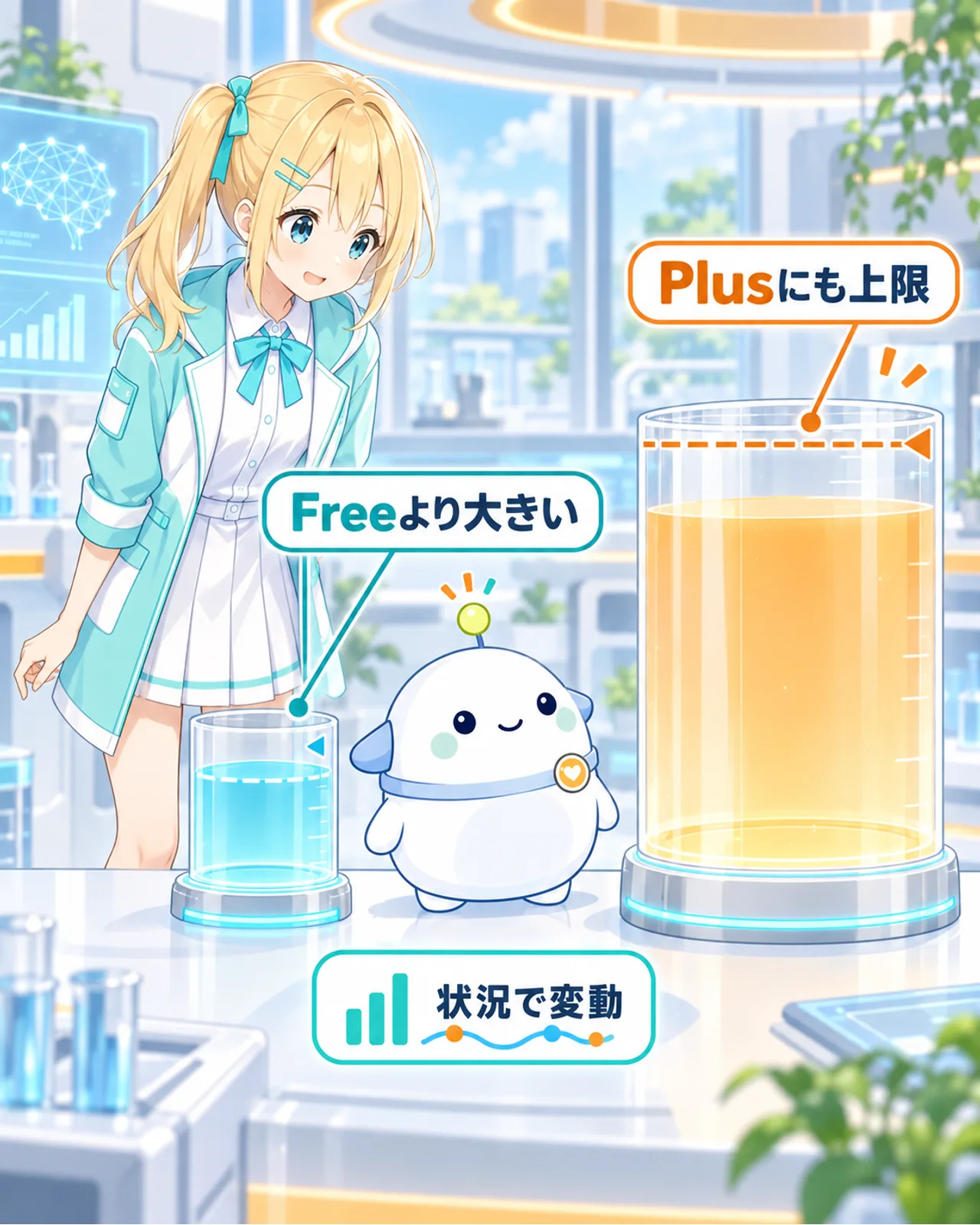 Plusは無料版より利用枠が大きいが完全無制限ではないことを示す図