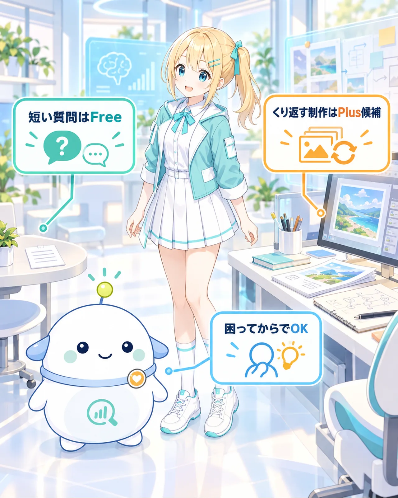短い質問中心ならFree、画像や資料を繰り返し使うならPlusを検討する判断図