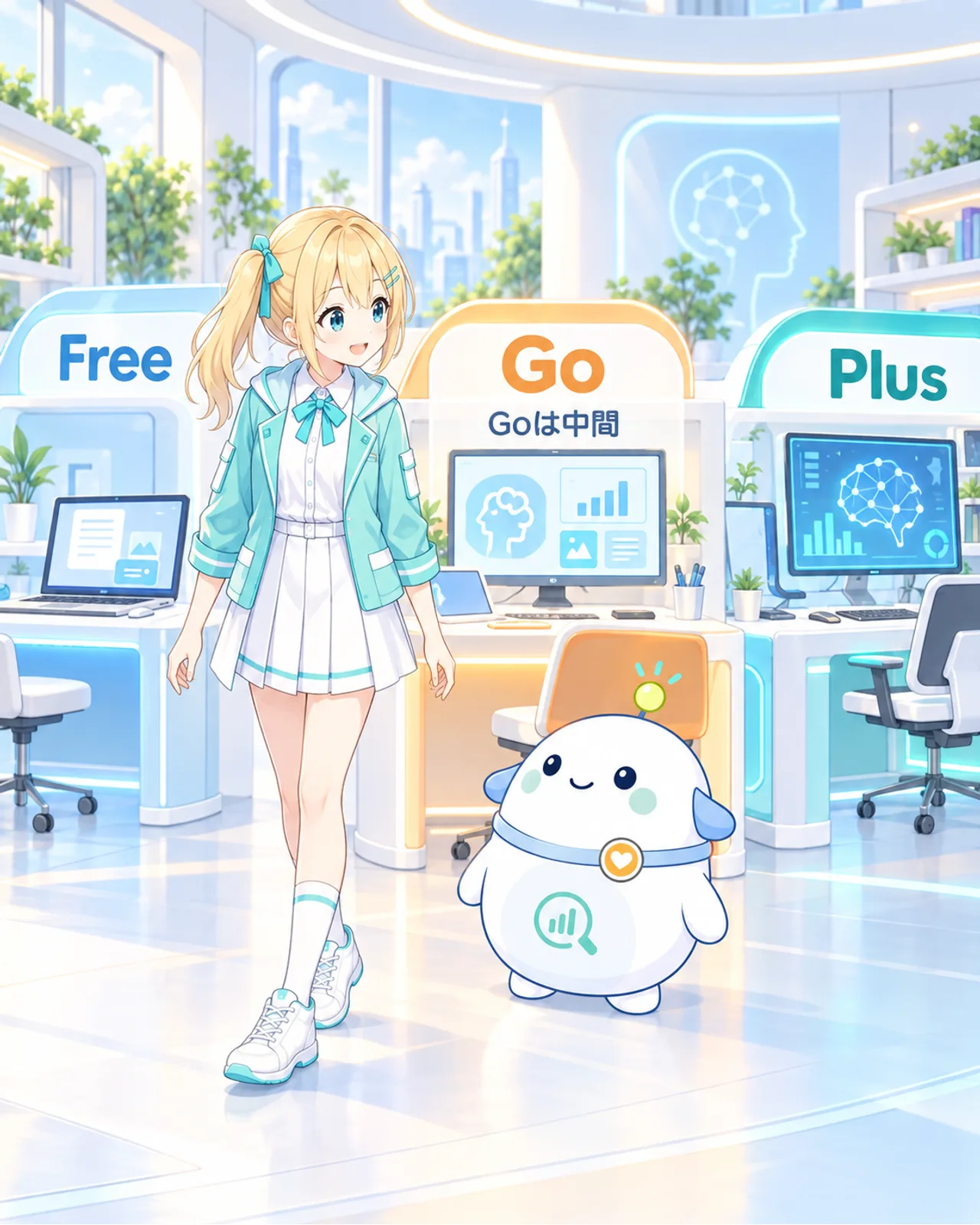 Free、Go、Plusを利用枠と高度機能の広がりで比較する図