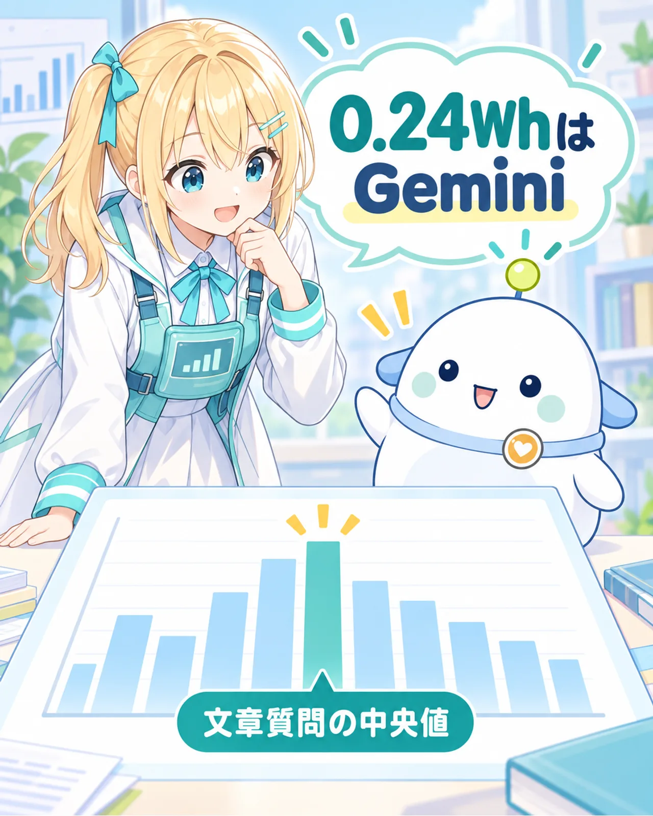 0.24WhがGeminiの文章質問の中央値であることを棒グラフで示す図