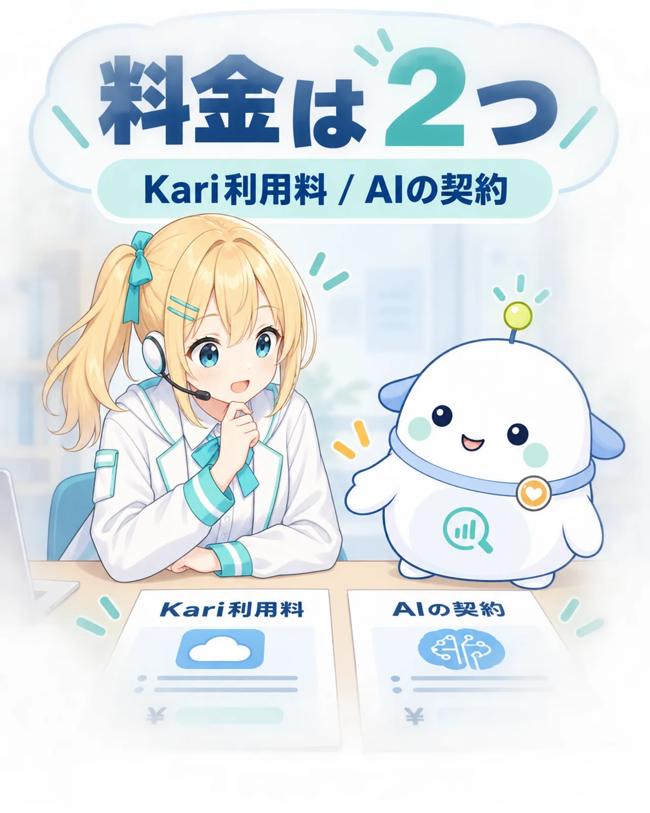 Kariの利用料と、接続するAIサービスの契約が別であることを2枚の明細で示す図解
