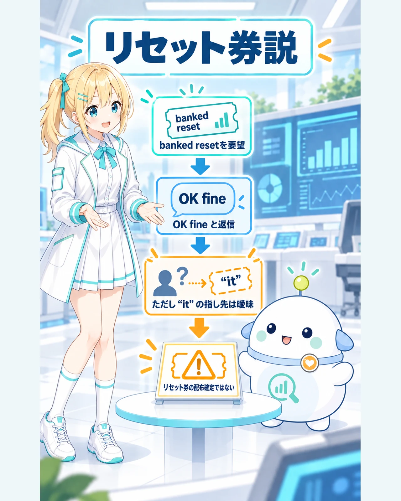banked resetを求める投稿にOK fineと返信したことがリセット券説の根拠だが確定ではないことを示す図