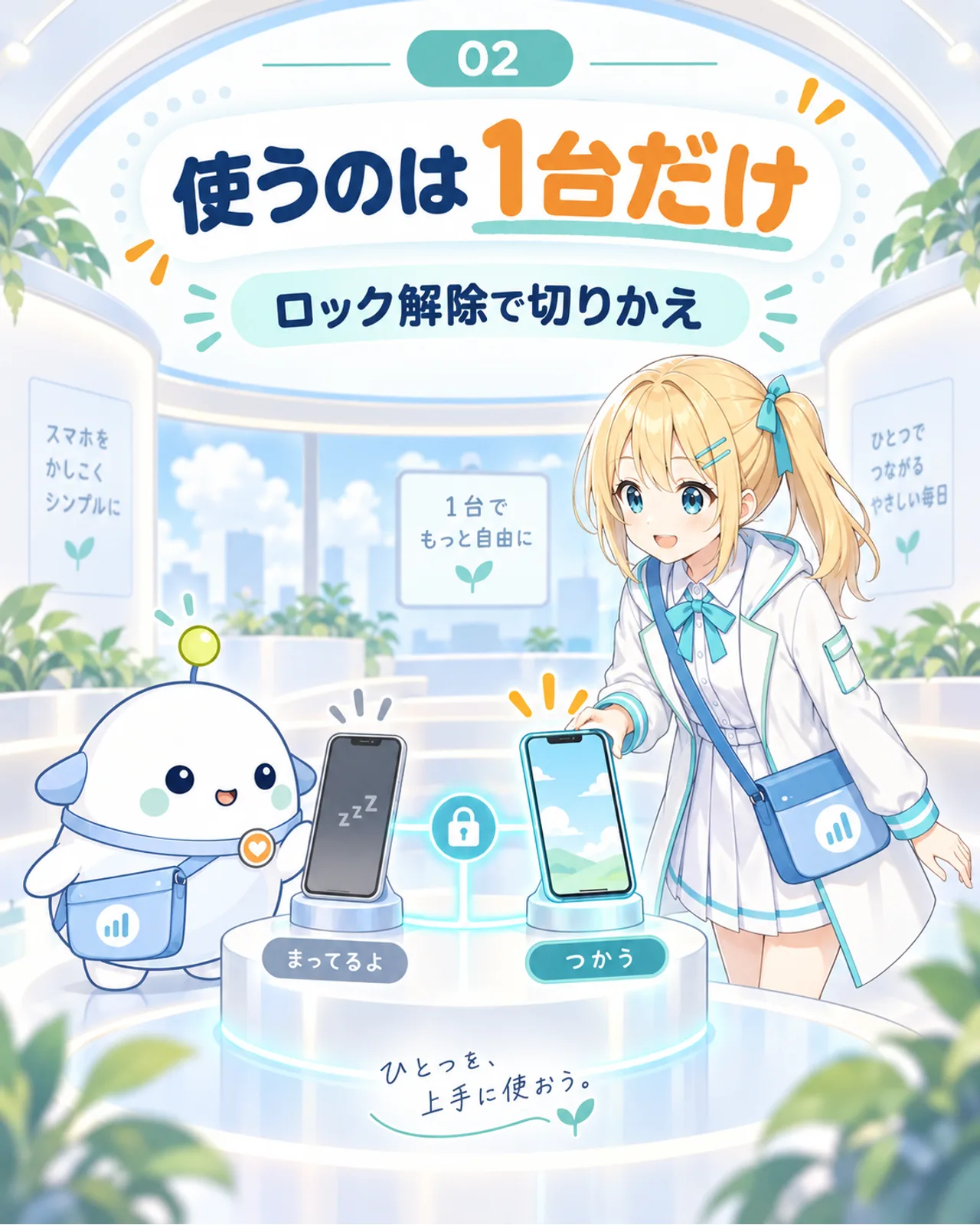 2台のうちロックを解除して選んだ1台だけが有効になる様子