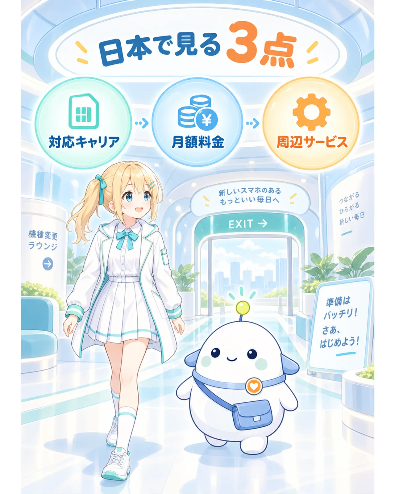 対応通信会社、月額料金、利用条件の3点を確認するチェックリスト