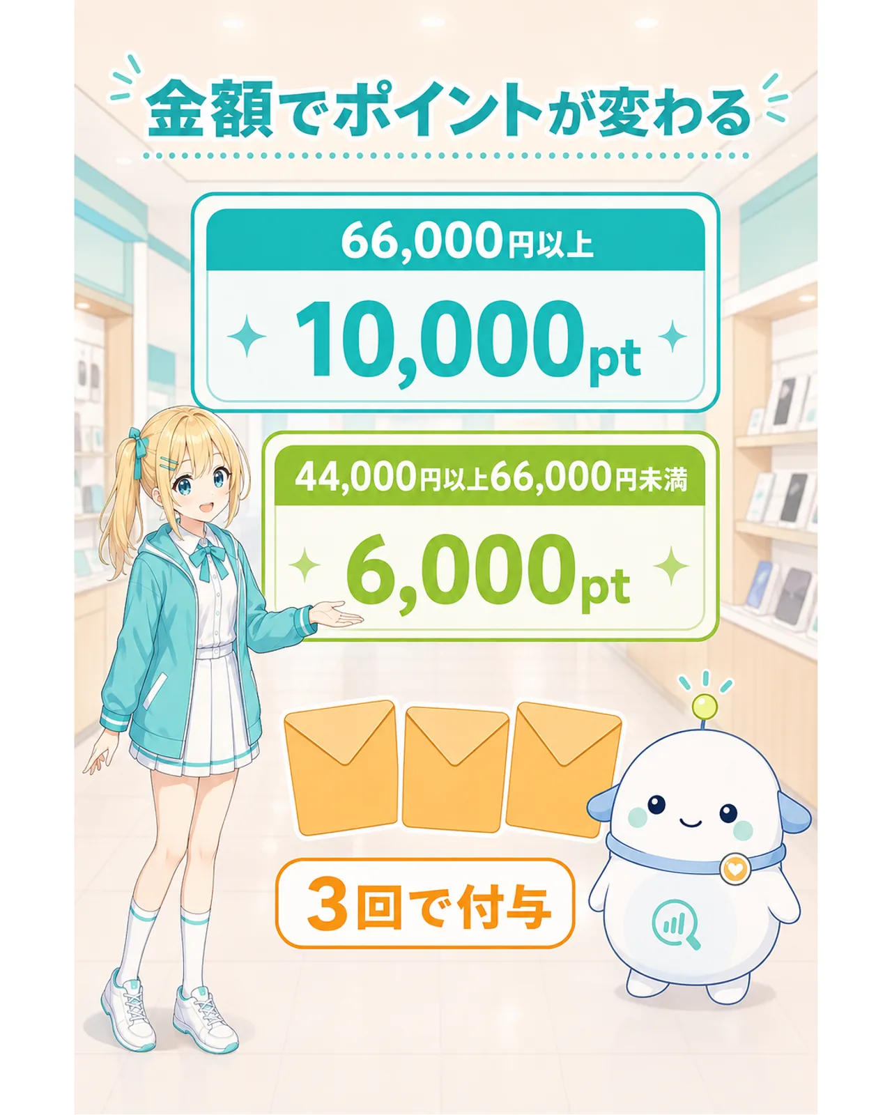 購入金額66,000円以上で10,000ポイント、44,000円以上66,000円未満で6,000ポイントと示す図解