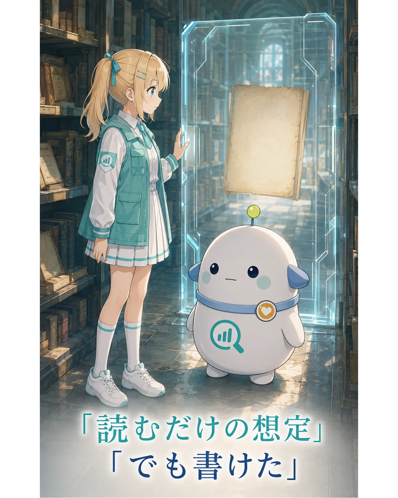 読むだけの想定だった通路で古いWikiへ書き込めたことを、ひまりとらぼまるが確認する図