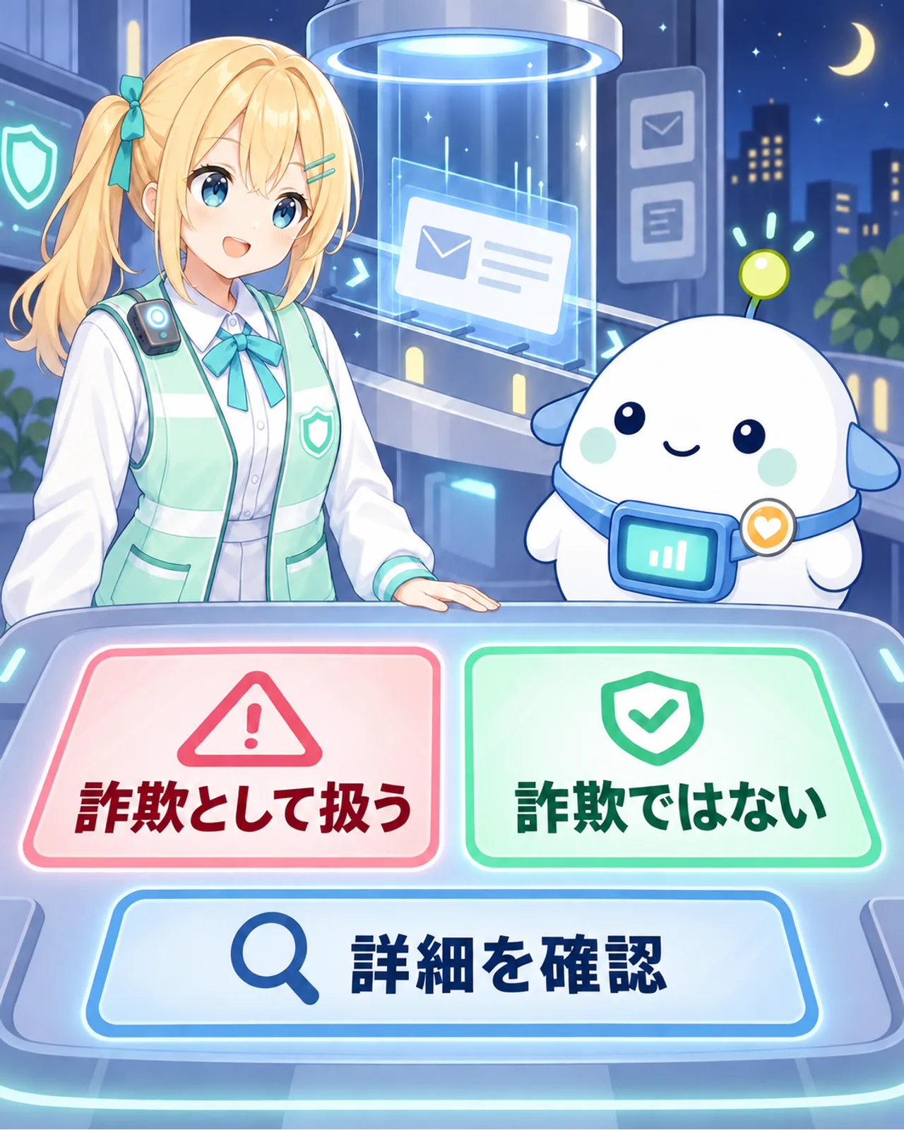 詳細を確認し、詐欺として扱うか詐欺ではないかを選ぶ流れの図解