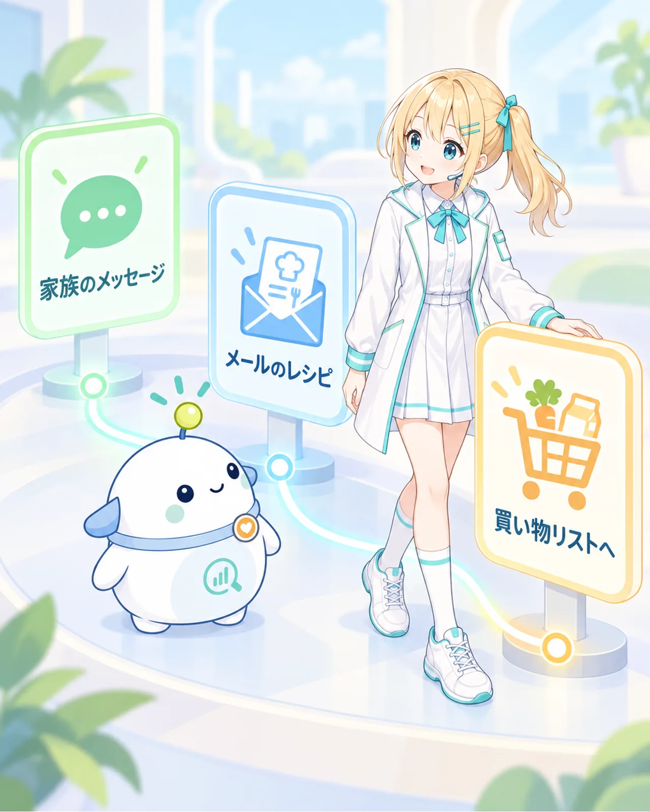 家族のメッセージからメールのレシピを探し、買い物リストへつなぐSiri AIの例