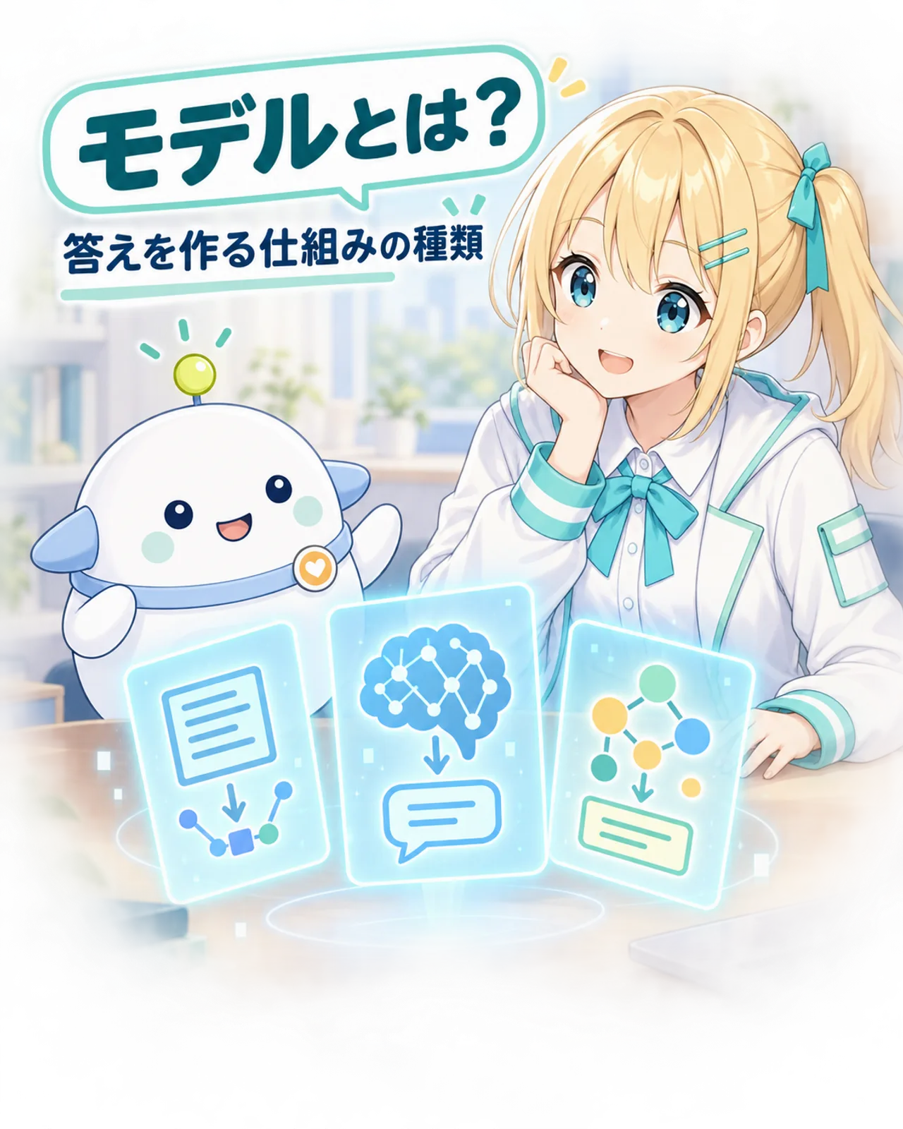 三つの抽象カードでGeminiのモデルを表した図