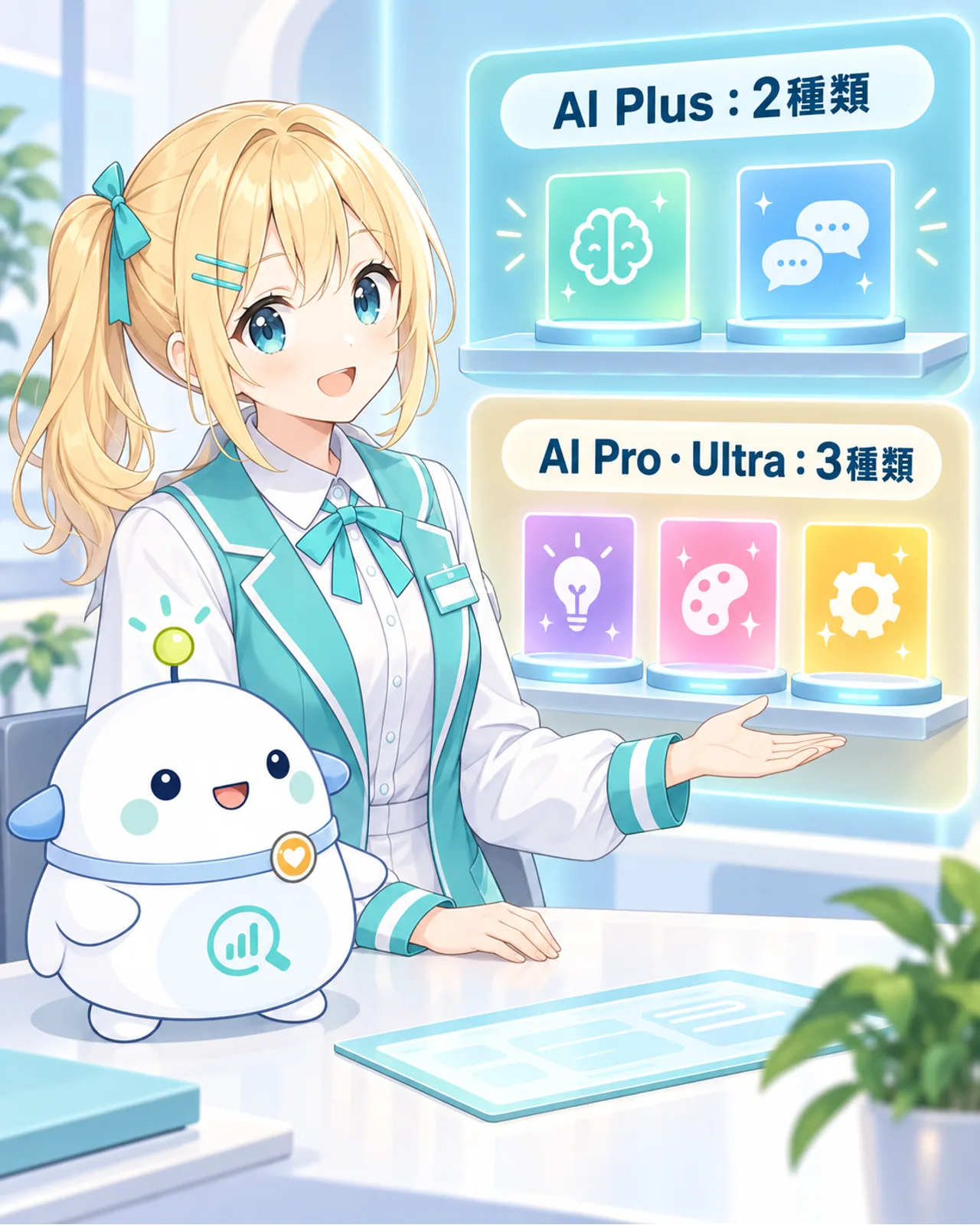 AI Plusは2種類、AI ProとUltraは3種類を選べることを示す図