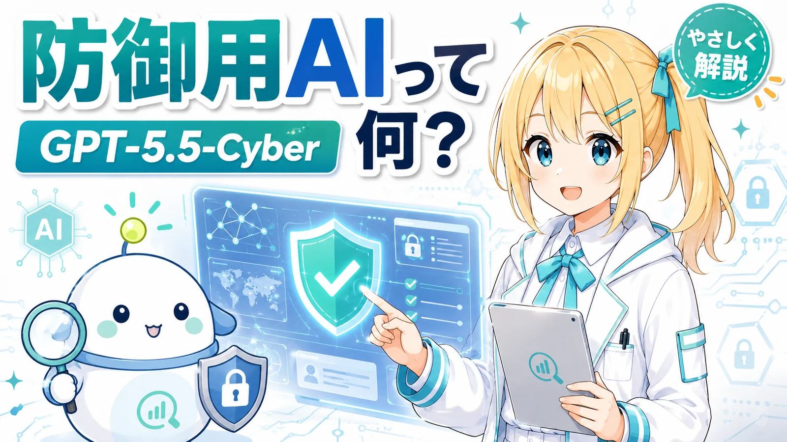 OpenAI の防御用 AI「GPT-5.5-Cyber」とは？ ChatGPT の新機能ではなく、政府や重要インフラを守るための限定 AI をひまり・らぼまるがやさしく解説するサムネイル