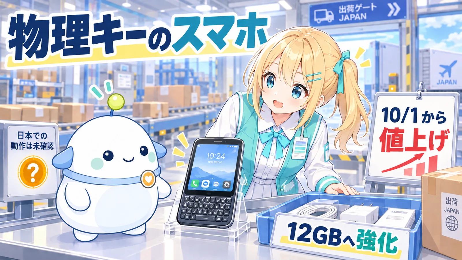 小型端末の出荷ハンガーで、物理キーボード付きスマホの12GB強化と10月1日の値上げ、日本での動作未確認を確かめるひまりとらぼまる